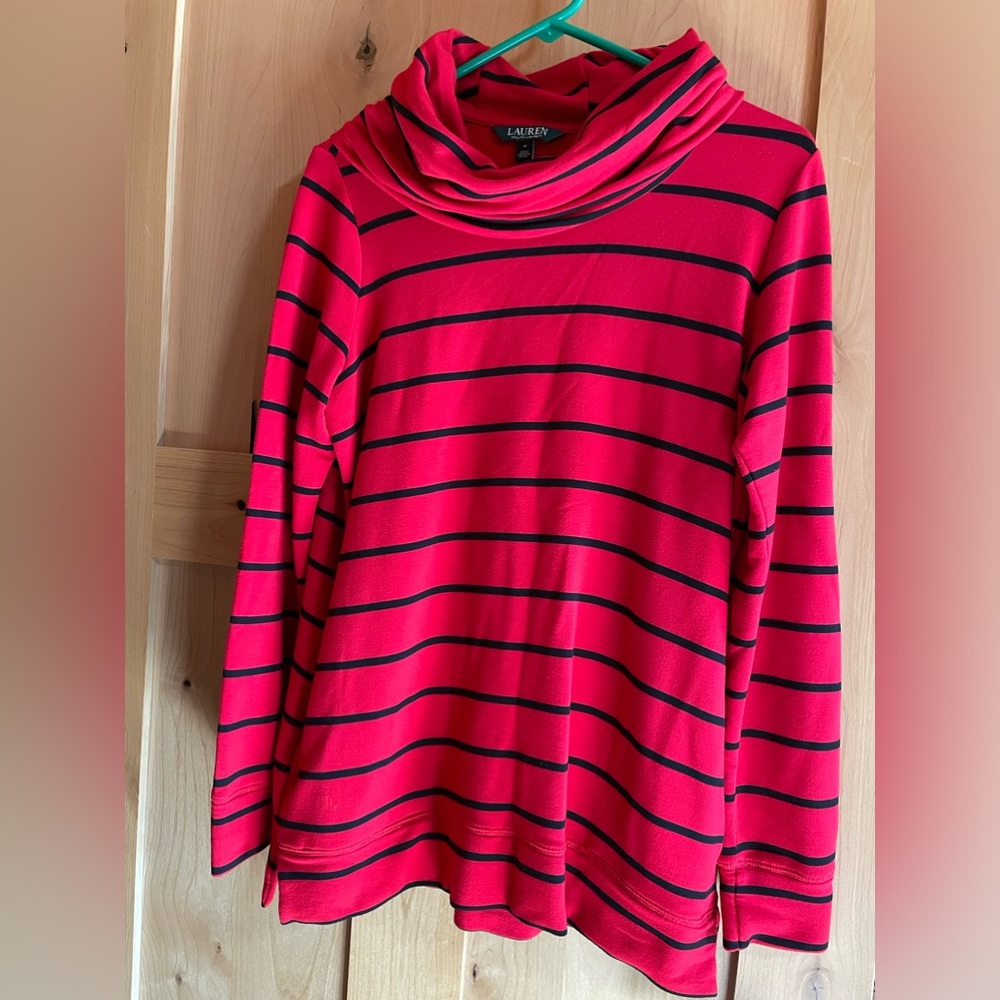 LAUREN Ralph Lauren Turtleneck Red Striped Sweater with Pockets Size M